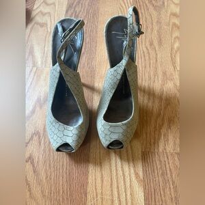 Vintage Y2K Giuseppe Zanotti Python Embossed Leather Platform Peep Toe Heels